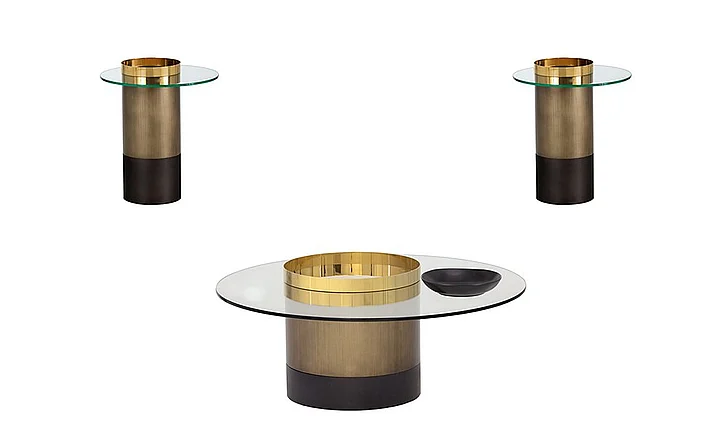 SUNPAN Haru 3-Pieces Coffee Table Set in Clear/Gold