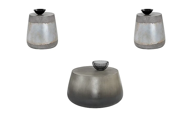 SUNPAN Solterra Aries 3-Pieces Coffee Table Set in Black Ombre/Silver