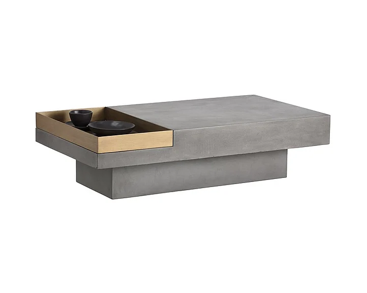 SUNPAN Quill Rectangular Coffee Table in Gray/Antique Brass 103313 CLOSEOUT PROMO