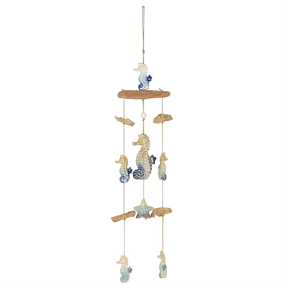 UMA Blue Ceramic Starfish Ombre Windchime with Driftwood and Hanging Starfish Accents, 9" x 2" x 41" | 10341 CLOSEOUT