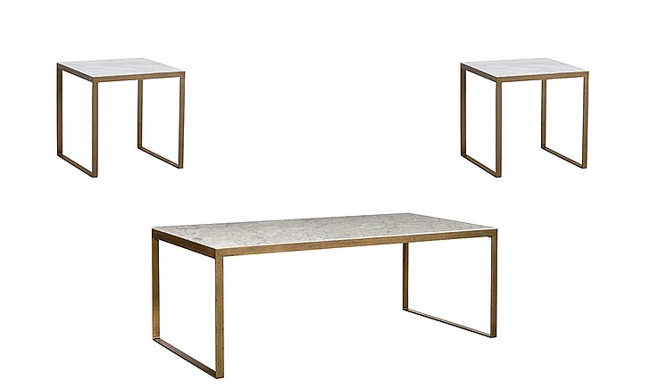 SUNPAN Evert 3-Pieces Coffee Table Set in Marble/Antique Brass