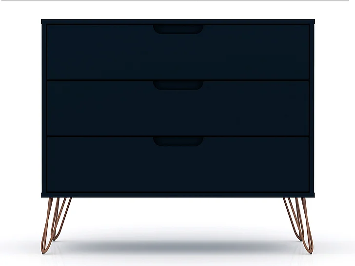 Manhattan Comfort Rockefeller Mid-Century- Modern Dresser with 3-Drawers in Tatiana Midnight Blue 103GMC4