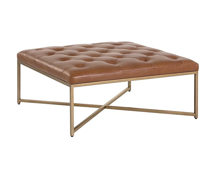 SUNPAN Endall Ottoman in Vintage Camel/Antique Brass 104088