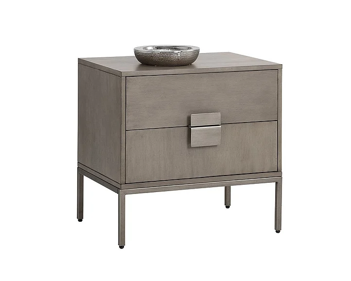 SUNPAN Jade Nightstand in Ash Grey/Antique Silver 104100