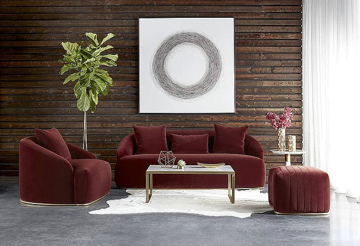 SUNPAN MIXT Astrid 2-Pieces Living Room Set in Merlot/Antique Brass