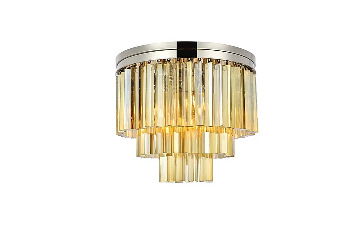 Elegant Sydney 9 Light Polished Nickel Flush Mount Golden Teak (Smoky) Royal Cut Crystal 1201F20PN-GT/RC