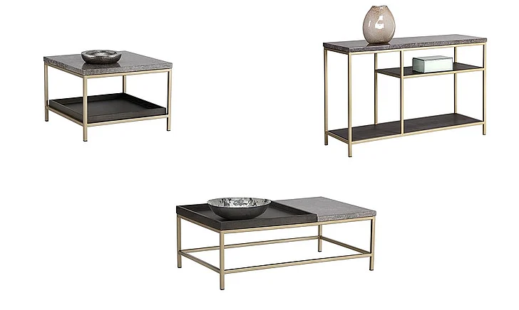 SUNPAN Artezia Arden 3-Pieces Coffee Table Set in Grey/Gold