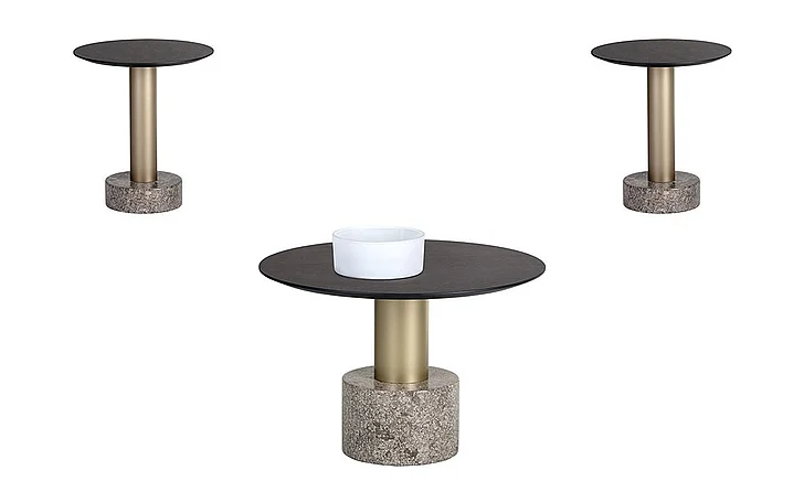 SUNPAN Monaco 3-Pieces Coffee Table Set in Charcoal Grey/Gold/Grey Marble