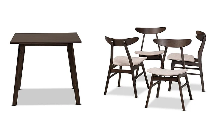 Baxton Studio 5pc Billie Dining Table Set in Dark Brown