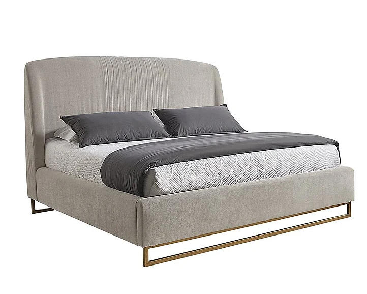 SUNPAN Nevin King Platform Bed in Polo Club Stone/Antique Brass