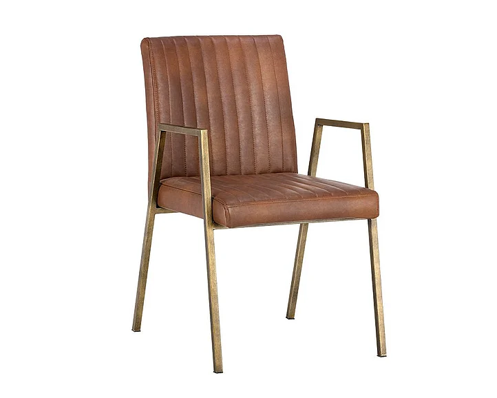 SUNPAN Ikon Homer Dining Armchair in Bravo Cognac/Antique Brass 104693 (Set of 2)