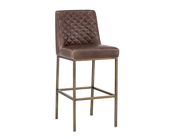 SUNPAN Leighland Barstool in Havana Dark Brown/Antique Brass 104903 (Set of 2)