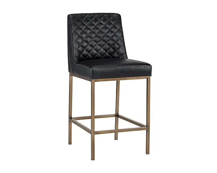 SUNPAN Leighland Counter Stool in Coal Black/Antique Brass 104906 (Set of 2)