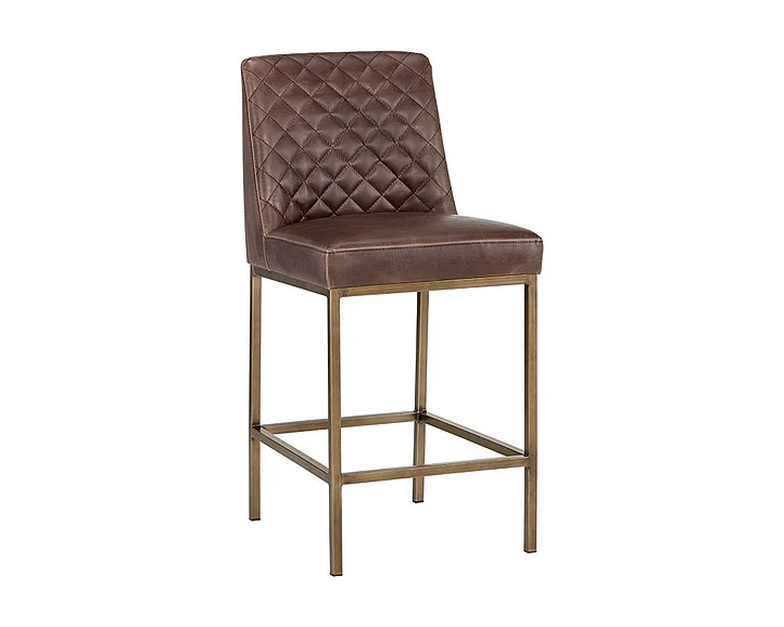 SUNPAN Leighland Counter Stool in Havana Dark Brown/Antique Brass 104907 (Set of 2)