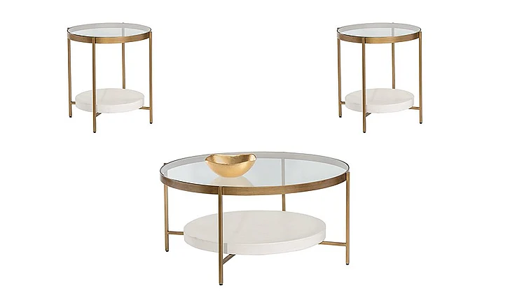 SUNPAN Gia 3-Pieces Coffee Table Set in Clear/Antique Brass