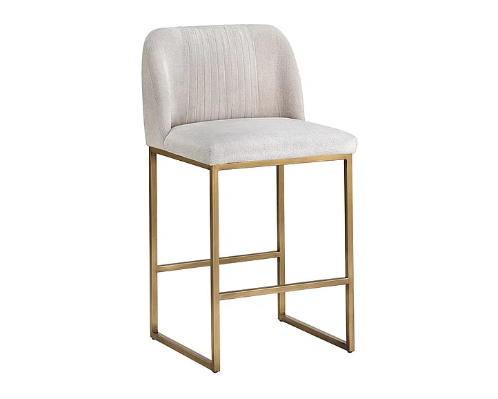 SUNPAN Nevin Counter Stool in Polo Club Muslin/Antique Brass 105088 (Set of 2)