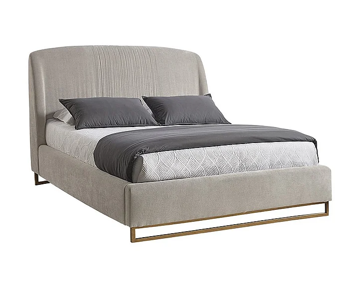 SUNPAN Nevin Queen Platform Bed in Polo Club Stone/Antique Brass