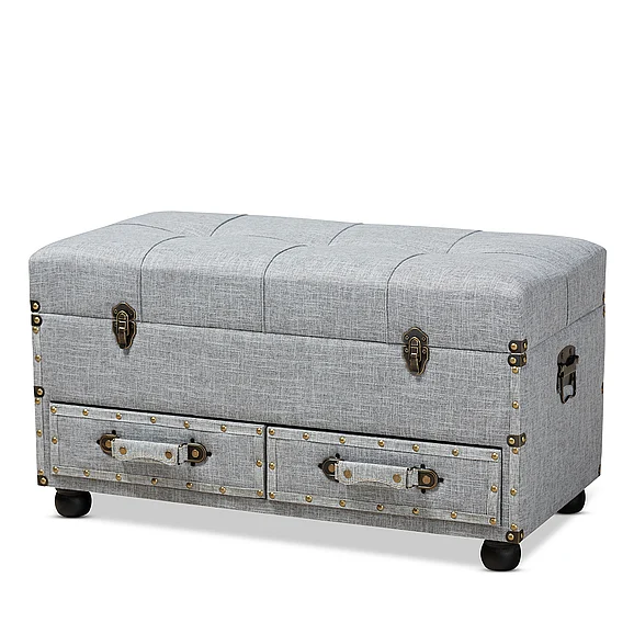 Baxton Studio Flynn Grey Upholstered 2-Drawer Storage Trunk Ottoman 10516