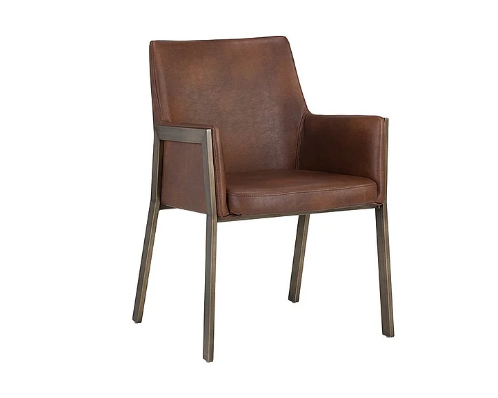 SUNPAN Ikon Bernadette Dining Armchair in Bravo Cognac/Antique Brass 105286 (Set of 2)