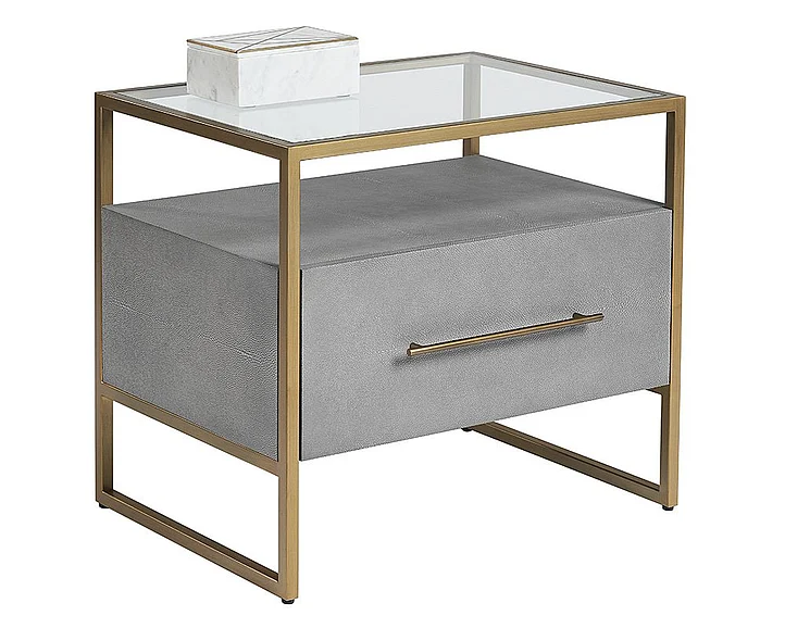 SUNPAN Venice Nightstand in Grey Shagreen/Antique Brass 105442 CLOSEOUT