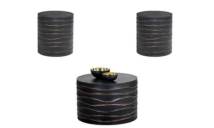 SUNPAN Solterra Corey 3-Pieces Coffee Table Set in Black/Brass