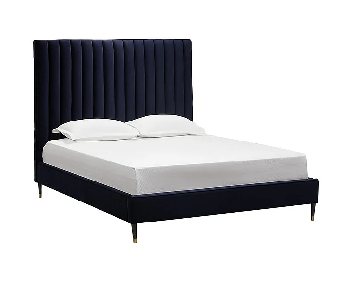 SUNPAN Yosi Queen Headboard Bed in Abbington Navy/Brown CLOSEOUT
