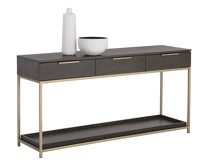 SUNPAN Rebel Console Table With Drawers in Charcoal Grey/Gold 105889