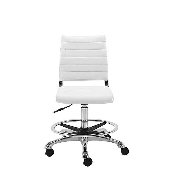 Euro Style Axel Adjustable Height Drafting Stool in in White with Aluminum Base 10602-WHT CLOSEOUT