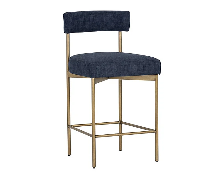 SUNPAN Seneca Counter Stool in Arena Navy/Antique Brass 106060 (Set of 2)