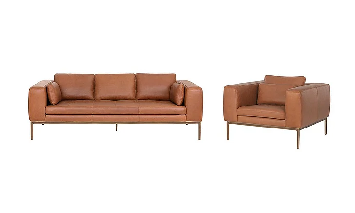 SUNPAN Irongate Burr 2-Pieces Living Room Set in Behike Saddle/Brass
