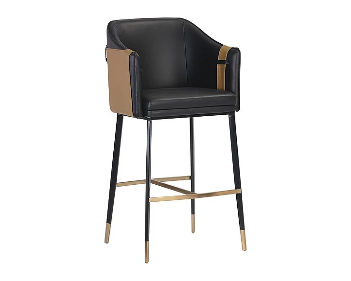 SUNPAN Ikon Carter Barstool in Napa Black/Napa Cognac/Black 106432 (Set of 2) PROMO