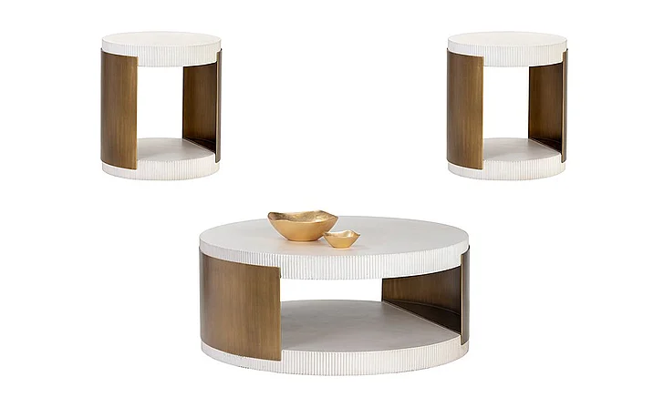 SUNPAN Solterra Cavette 3-Pieces Coffee Table Set in White/Brass