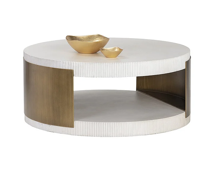 SUNPAN Solterra Cavette Coffee Table in White/Brass 106450