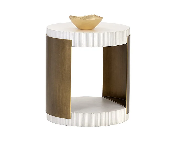 SUNPAN Solterra Cavette End Table in White/Brass 106451