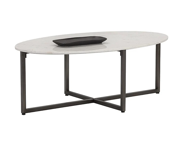 SUNPAN Kiara Oval Coffee Table in White/Gunmetal 106523