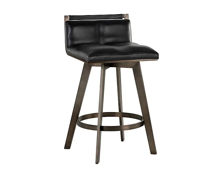SUNPAN Ikon Arizona Swivel Counter Stool in Castillo Black/Antique Brass 106560 (Set of 2)