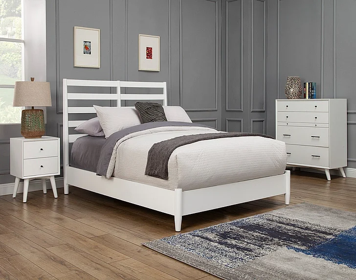 Alpine Furniture Flynn 2-Piece Retro Panel Bedroom Set in White