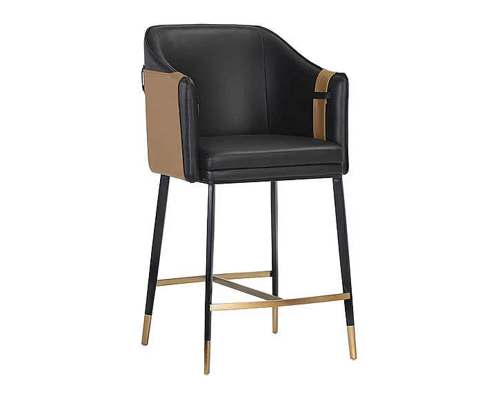 SUNPAN Ikon Carter Counter Stool in Napa Black/Napa Cognac/Black 106684 (Set of 2) PROMO