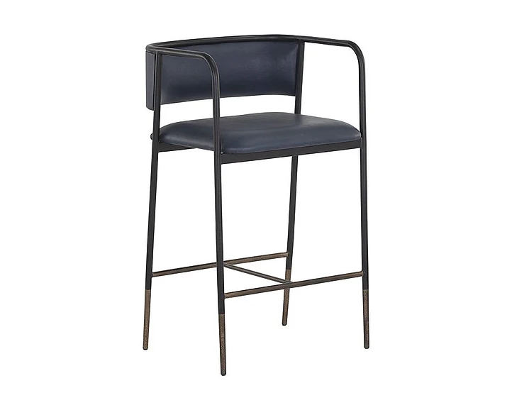 SUNPAN Brenan Counter Stool in Bravo Admiral/Black/Antique Brass 106720 (Set of 2) CLOSEOUT