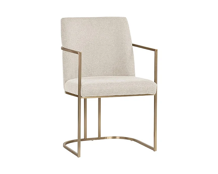 SUNPAN Rayla Dining Armchair in Belfast Oatmeal/Antique Brass 106727 (Set of 2)