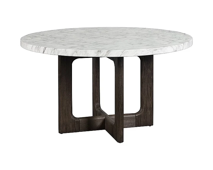 SUNPAN MIXT Cypher 55" Round Dining Table in Marble Look White/Dark Brown