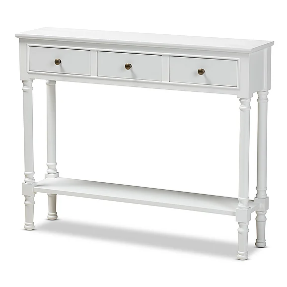 Baxton Studio Calvin and Farmhouse White 3-Drawer Entryway Console Table 10697