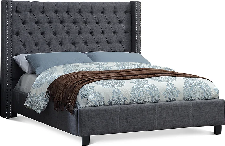 Meridian Furniture Ashton Linen Queen Bed in Grey AshtonGrey-Q