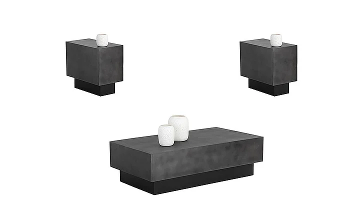 SUNPAN Blakely 3-Pieces Coffee Table Set in Gunmetal/Matte Black