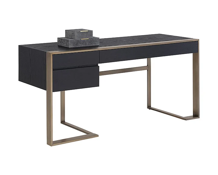 SUNPAN Ikon Dalton Desk in Black/Antique Brass 107062