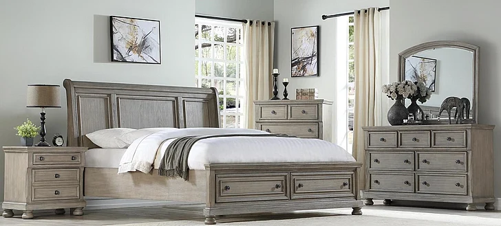 Emma Mason Signature Chateau Luxe 4 Piece Storage Bedroom Set in Weathered Grey