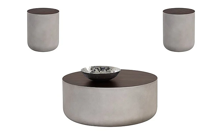 SUNPAN Solterra Diaz 3-Pieces Coffee Table Set in Grey/Wood Grain Brown