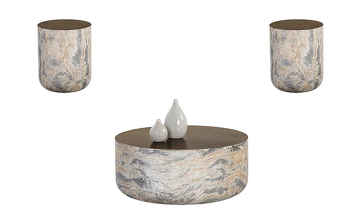 SUNPAN Solterra Diaz 3-Pieces Coffee Table Set in Marble Look/Antique Brass