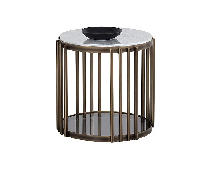 SUNPAN Naxos End Table in White/Rustic Bronze 107331
