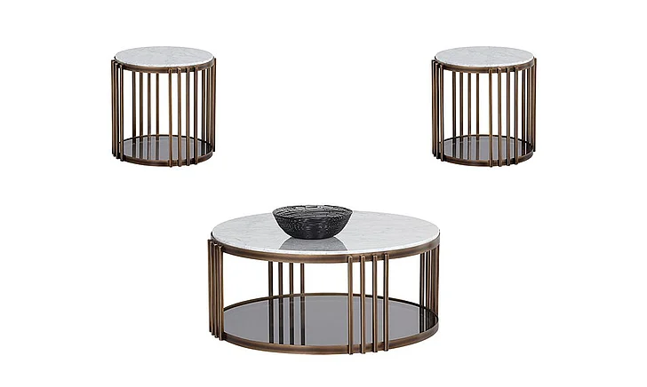 SUNPAN Naxos 3-Pieces Coffee Table Set in White/Rustic Bronze